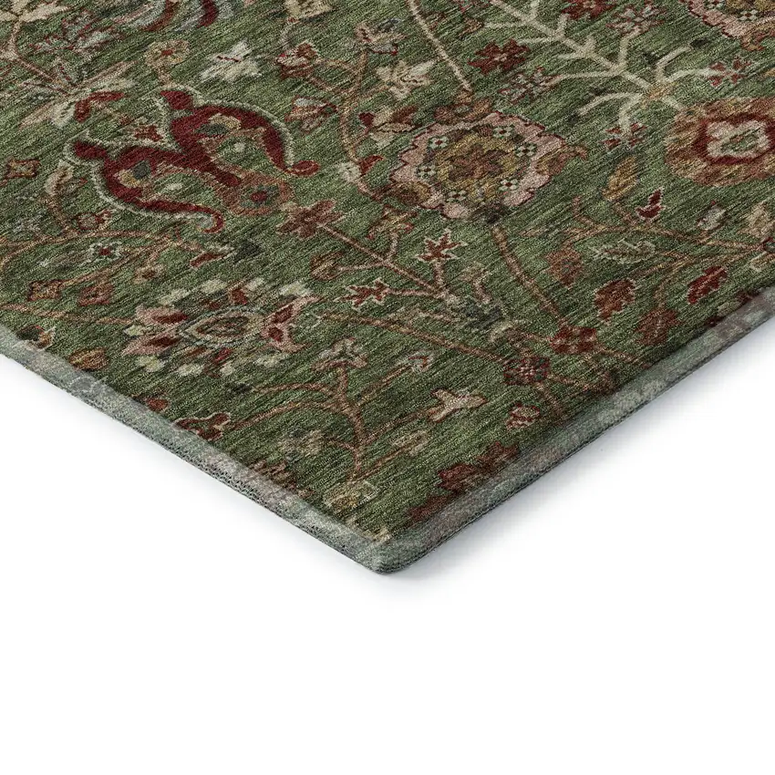 Fern Green Red And Ivory Floral Washable Area Rug With UV Protection Photo 6