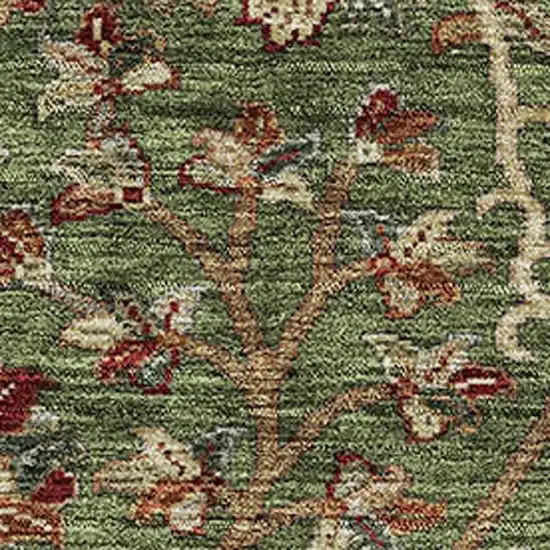 Fern Green Red And Ivory Floral Washable Area Rug With UV Protection Photo 2