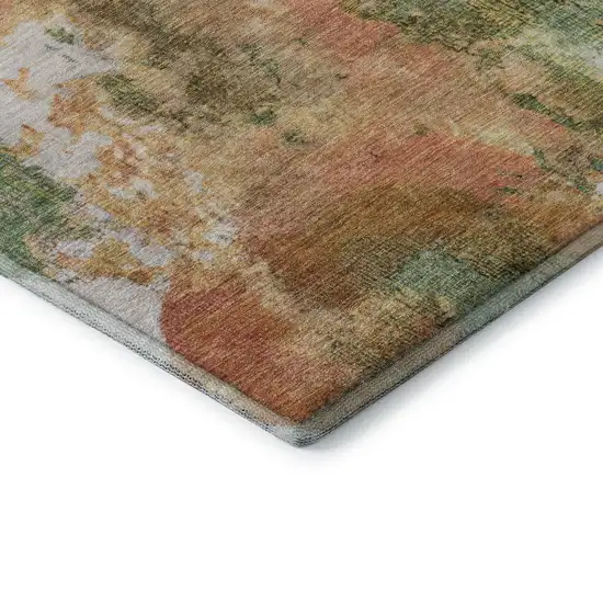 Fern Green Rust And Copper Abstract Washable Area Rug With UV Protection Photo 7