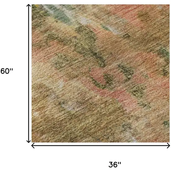 Fern Green Rust And Copper Abstract Washable Area Rug With UV Protection Photo 9