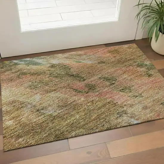 Fern Green Rust And Copper Abstract Washable Area Rug With UV Protection Photo 2