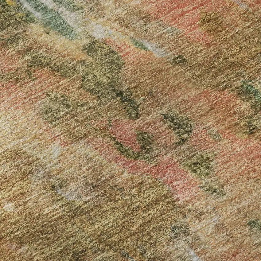 Fern Green Rust And Copper Abstract Washable Area Rug With UV Protection Photo 1