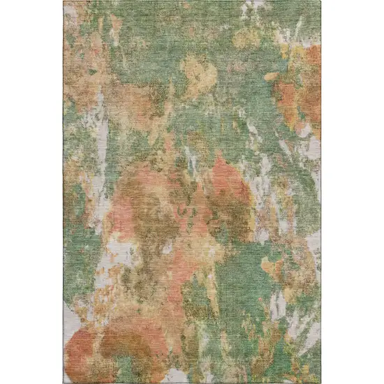 Fern Green Rust And Copper Abstract Washable Area Rug With UV Protection Photo 5