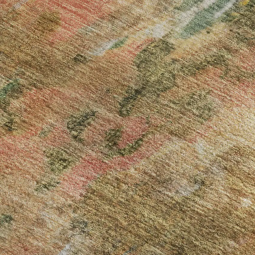 Fern Green Rust And Copper Abstract Washable Area Rug With UV Protection Photo 2