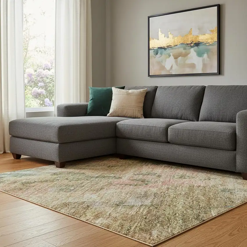 Fern Green Rust And Copper Abstract Washable Area Rug With UV Protection Photo 2