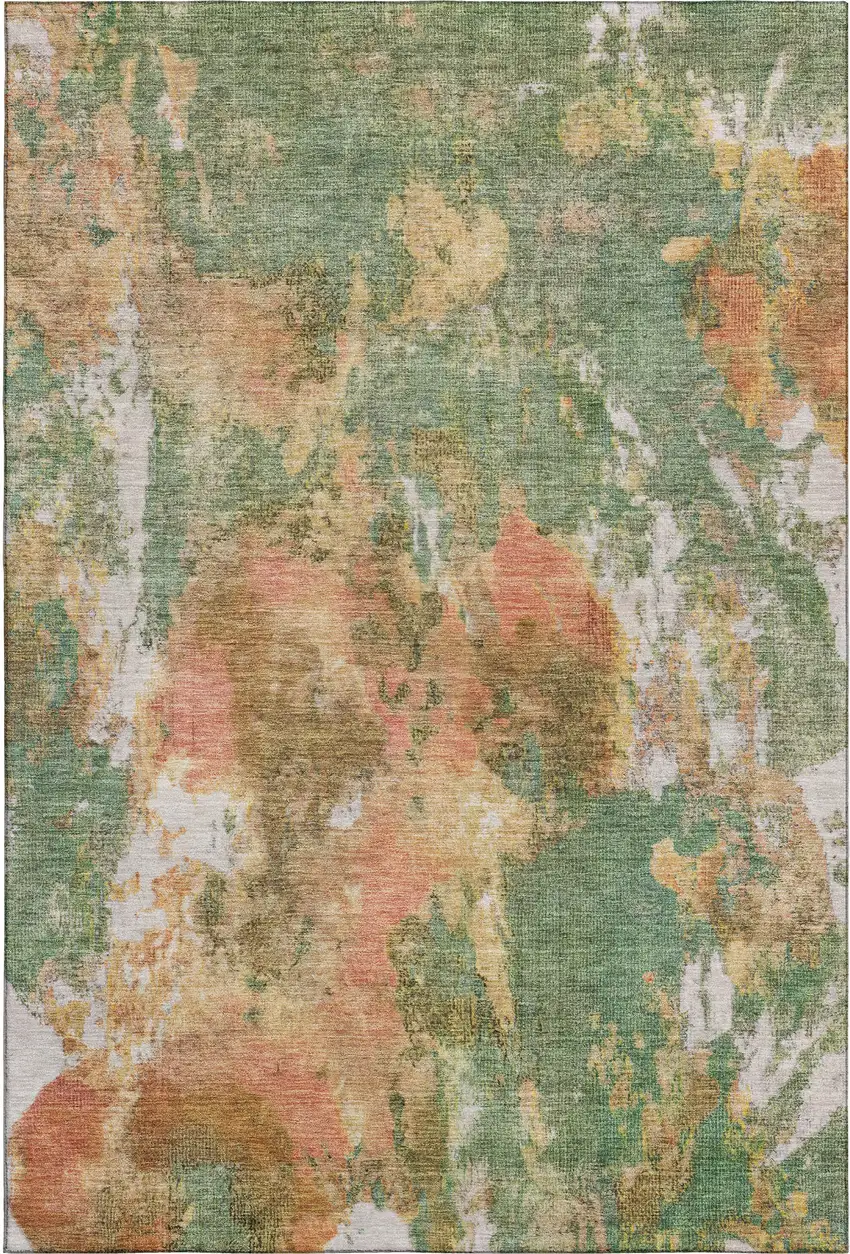 Fern Green Rust And Copper Abstract Washable Area Rug With UV Protection Photo 5