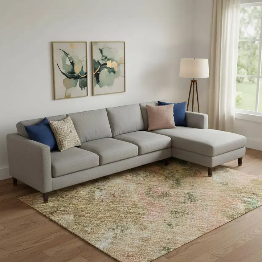 Fern Green Rust And Copper Abstract Washable Area Rug With UV Protection Photo 2