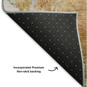 Photo of Fern Green Rust And Copper Abstract Washable Area Rug With UV Protection