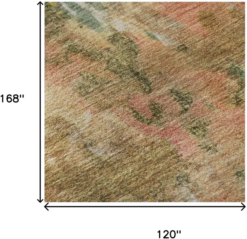 Fern Green Rust And Copper Abstract Washable Area Rug With UV Protection Photo 8