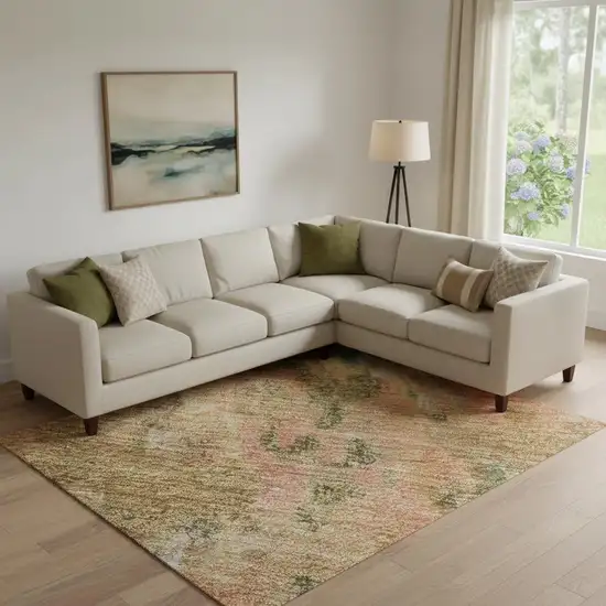 Fern Green Rust And Copper Abstract Washable Area Rug With UV Protection Photo 2