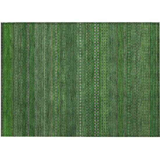 Fern Green Striped Washable Non Skid Indoor Outdoor Area Rug Photo 2