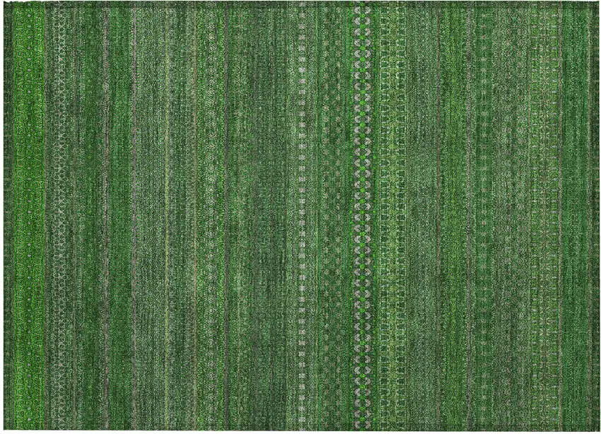 Fern Green Striped Washable Non Skid Indoor Outdoor Area Rug Photo 2