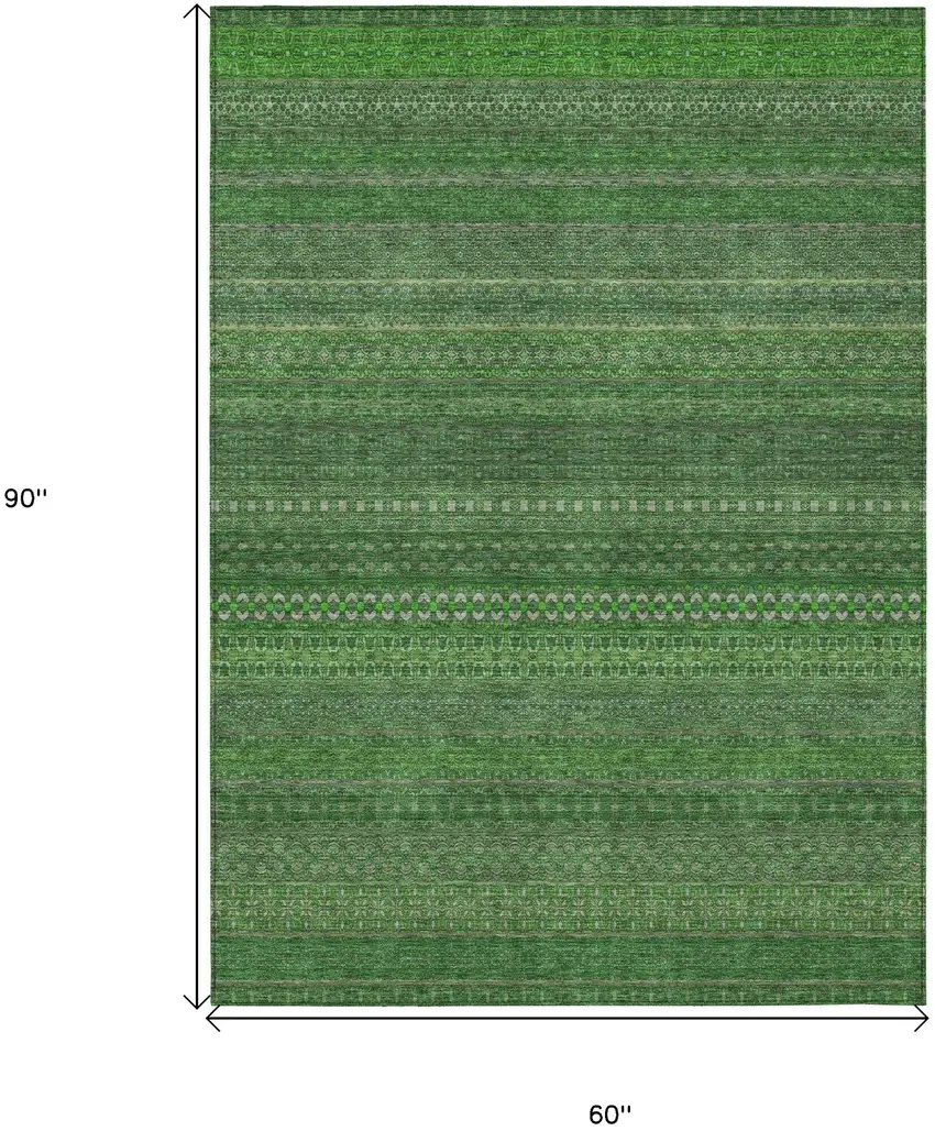 Fern Green Striped Washable Non Skid Indoor Outdoor Area Rug Photo 3