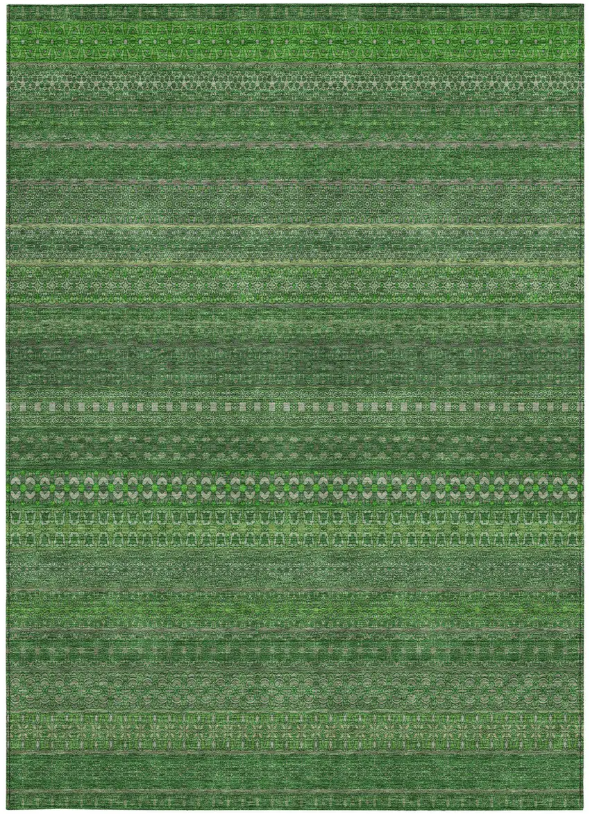 Fern Green Striped Washable Non Skid Indoor Outdoor Area Rug Photo 5