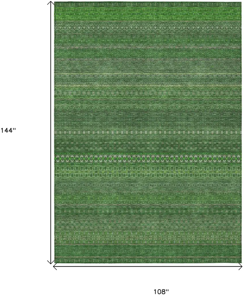 Fern Green Striped Washable Non Skid Indoor Outdoor Area Rug Photo 3