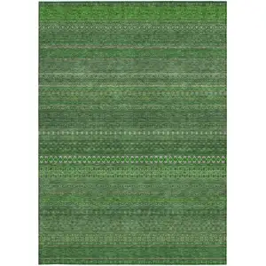 Photo of Fern Green Striped Washable Non Skid Indoor Outdoor Area Rug
