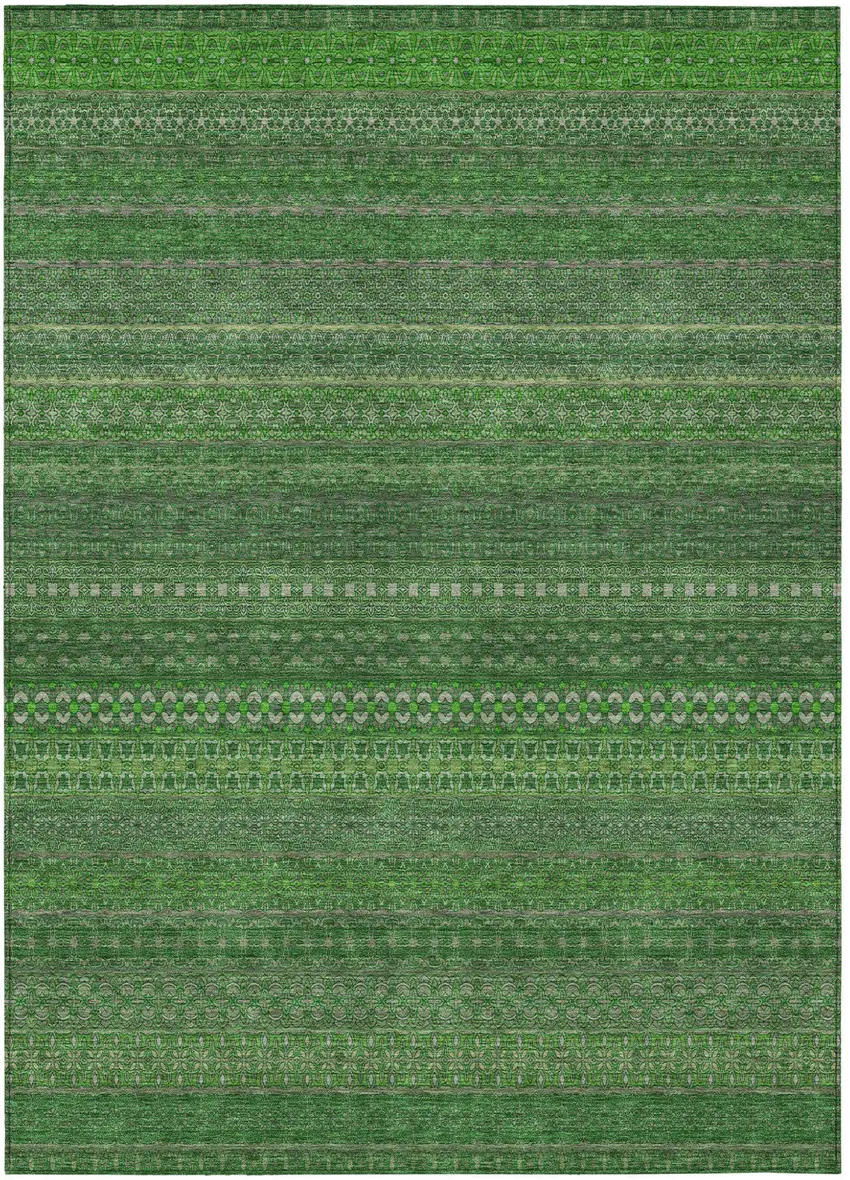 Fern Green Striped Washable Non Skid Indoor Outdoor Area Rug Photo 2