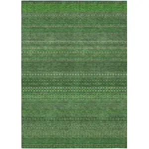 Photo of Fern Green Striped Washable Non Skid Indoor Outdoor Area Rug