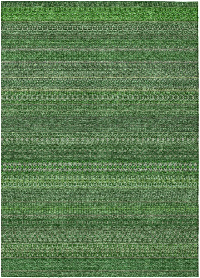 Fern Green Striped Washable Non Skid Indoor Outdoor Area Rug Photo 2