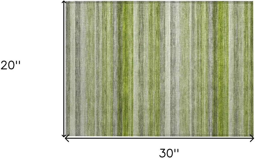 Fern Green Striped Washable Non Skid Indoor Outdoor Area Rug Photo 3