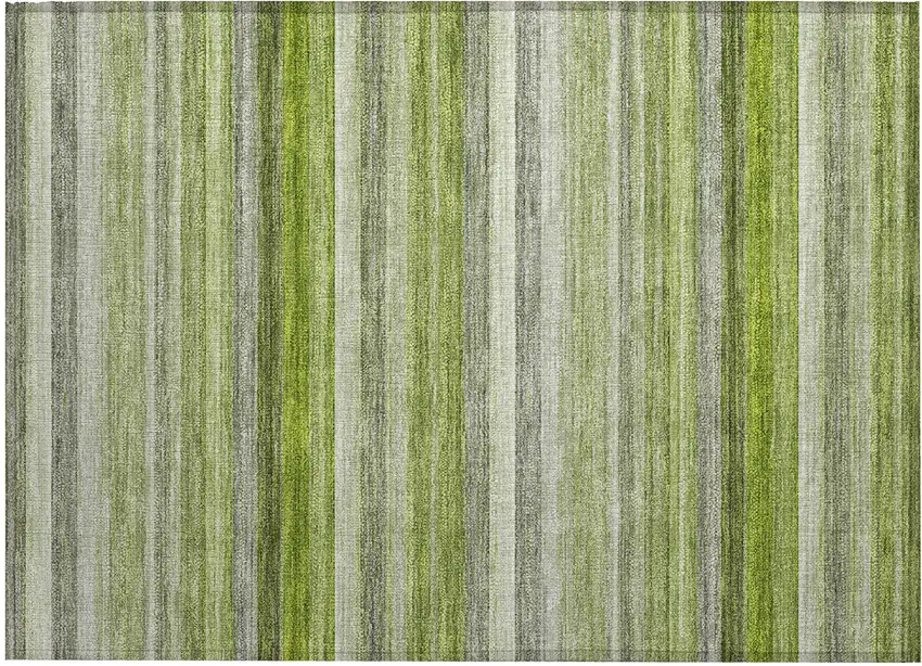 Fern Green Striped Washable Non Skid Indoor Outdoor Area Rug Photo 2