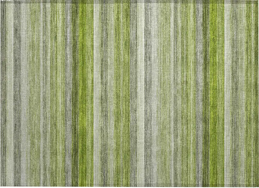 Fern Green Striped Washable Non Skid Indoor Outdoor Area Rug Photo 2