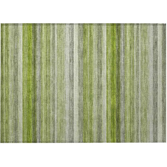 Fern Green Striped Washable Non Skid Indoor Outdoor Area Rug Photo 5