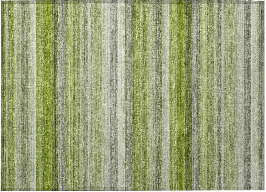 Fern Green Striped Washable Non Skid Indoor Outdoor Area Rug Photo 5