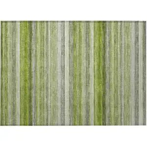 Photo of Fern Green Striped Washable Non Skid Indoor Outdoor Area Rug