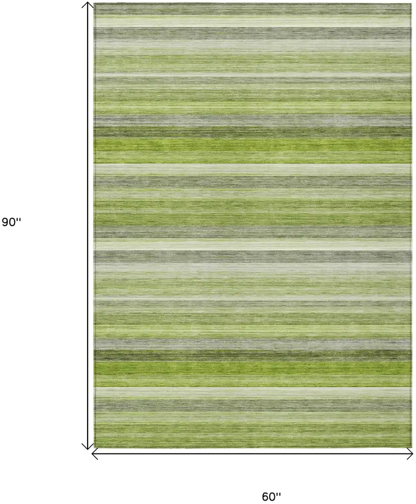 Fern Green Striped Washable Non Skid Indoor Outdoor Area Rug Photo 3