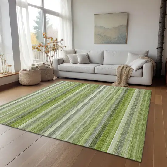 Fern Green Striped Washable Non Skid Indoor Outdoor Area Rug Photo 9