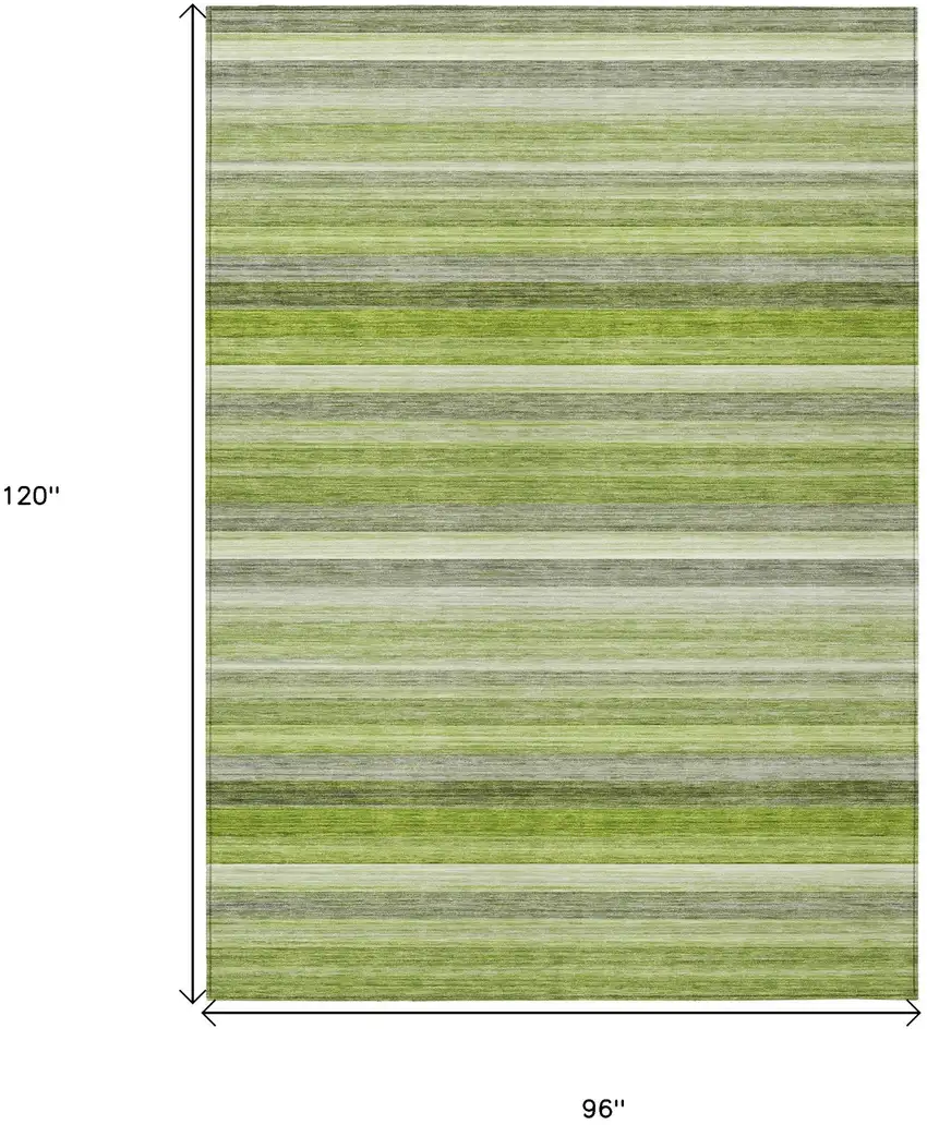 Fern Green Striped Washable Non Skid Indoor Outdoor Area Rug Photo 3
