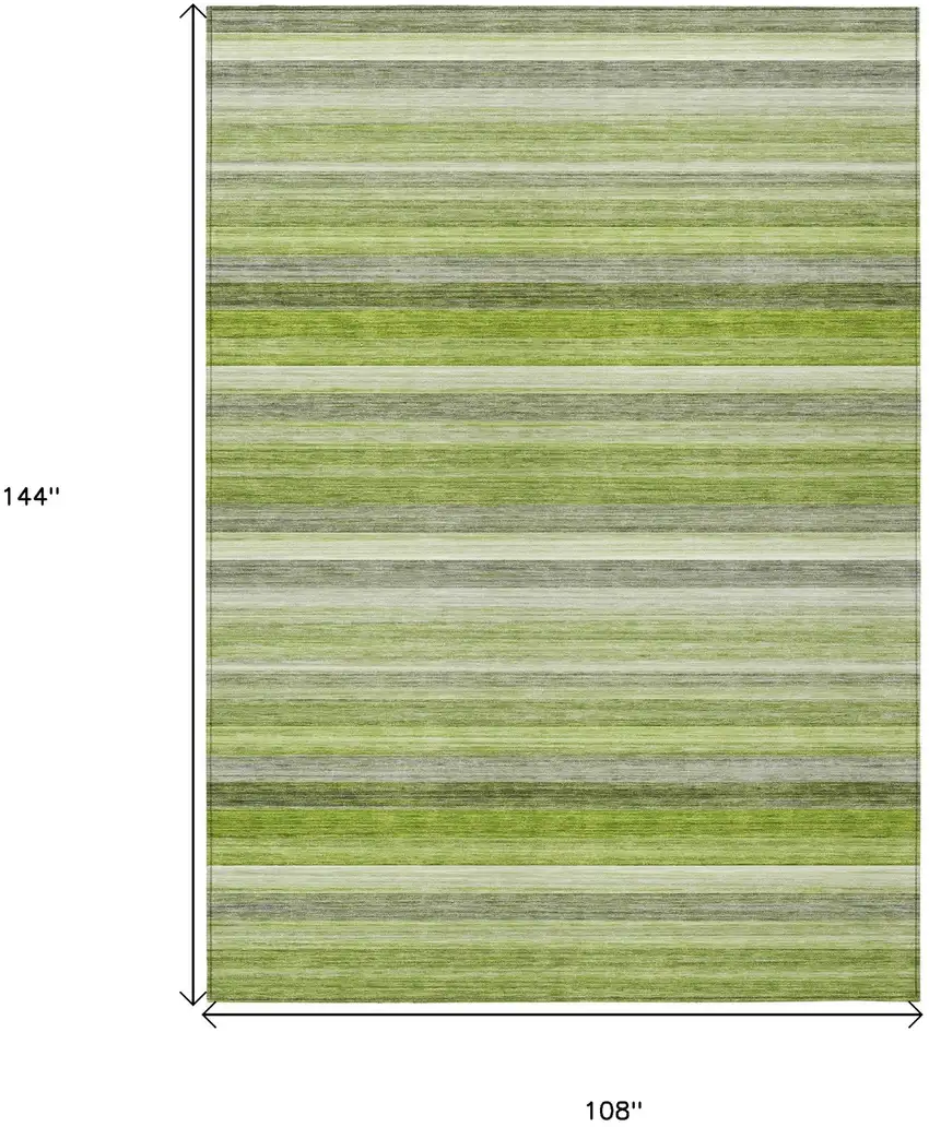 Fern Green Striped Washable Non Skid Indoor Outdoor Area Rug Photo 3