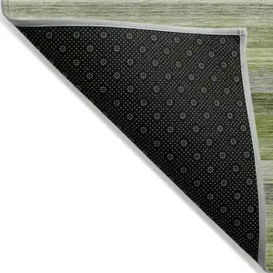 Photo of Fern Green Striped Washable Non Skid Indoor Outdoor Area Rug