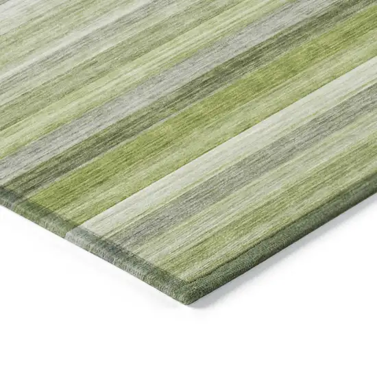 Fern Green Striped Washable Non Skid Indoor Outdoor Area Rug Photo 6