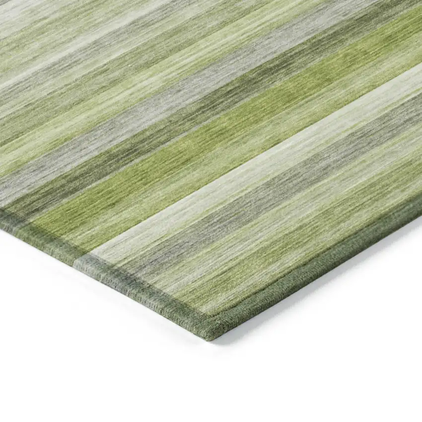 Fern Green Striped Washable Non Skid Indoor Outdoor Area Rug Photo 6