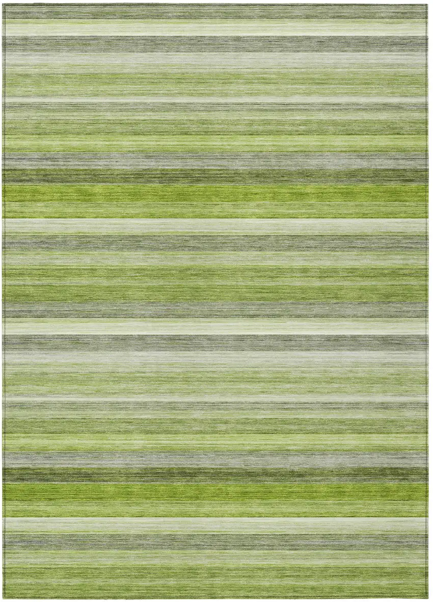 Fern Green Striped Washable Non Skid Indoor Outdoor Area Rug Photo 2