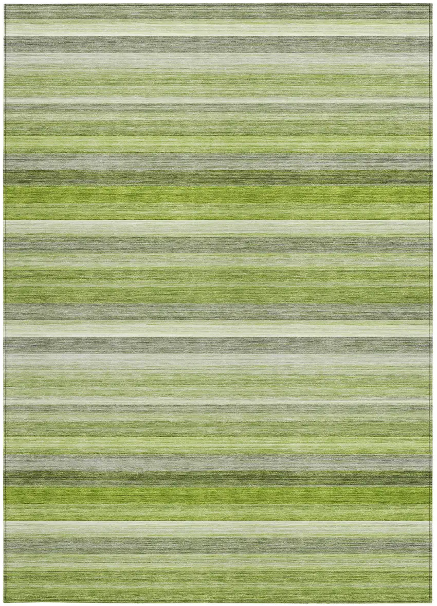 Fern Green Striped Washable Non Skid Indoor Outdoor Area Rug Photo 5