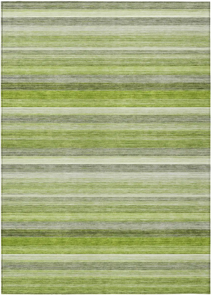 Fern Green Striped Washable Non Skid Indoor Outdoor Area Rug Photo 2