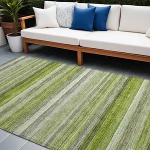 Photo of Fern Green Striped Washable Non Skid Indoor Outdoor Area Rug