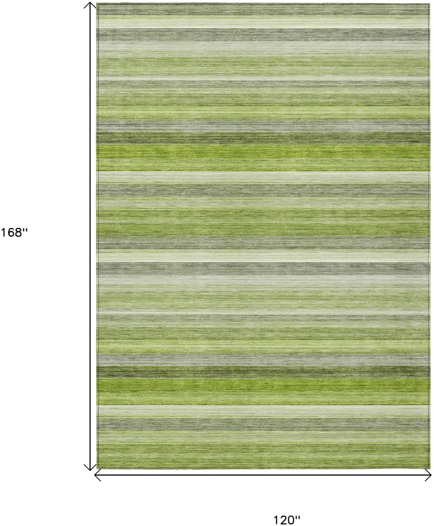 Fern Green Striped Washable Non Skid Indoor Outdoor Area Rug Photo 3