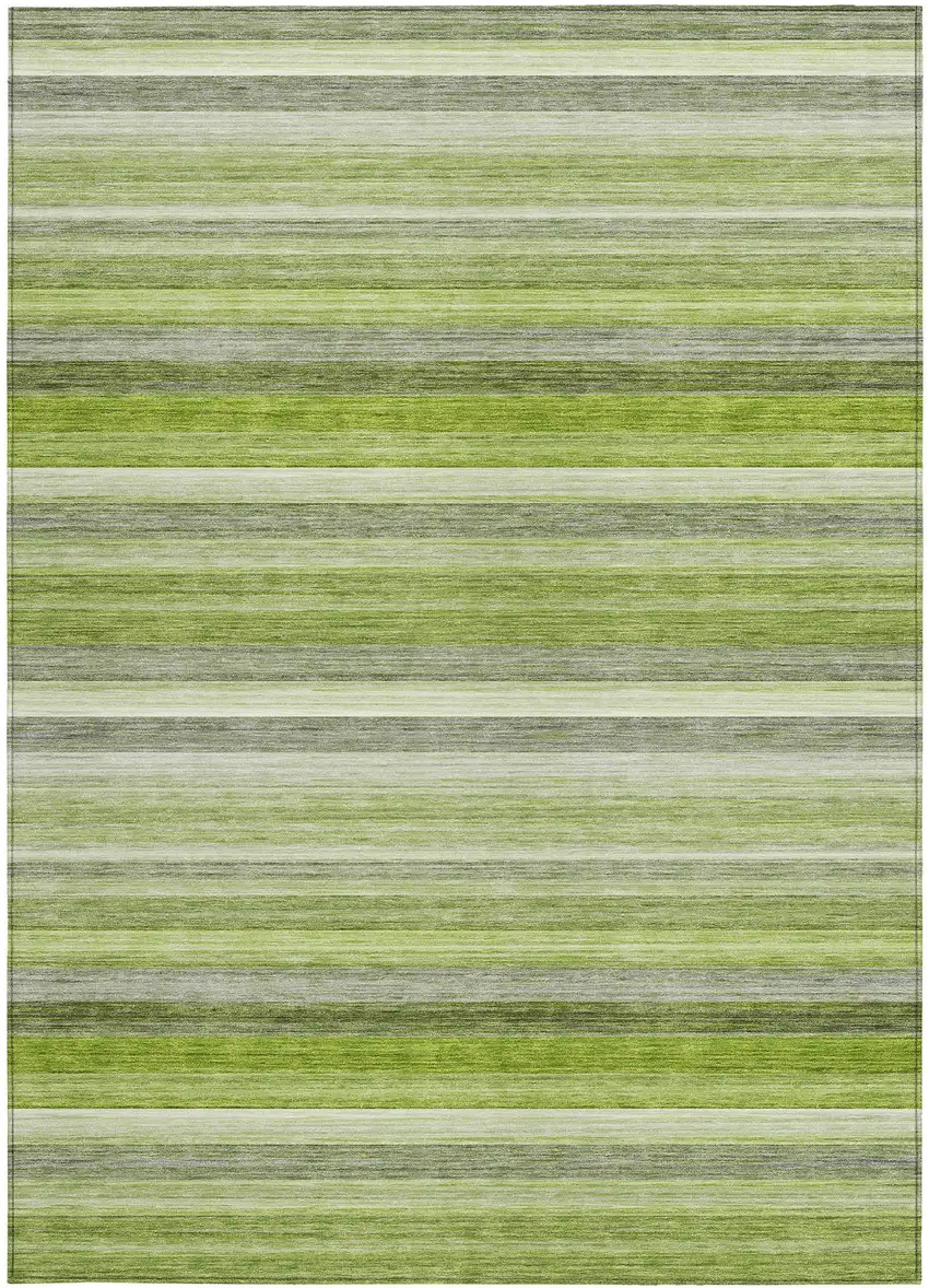 Fern Green Striped Washable Non Skid Indoor Outdoor Area Rug Photo 4