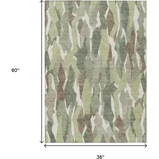 Fern Green Tan And Ivory Striped Washable Indoor Outdoor Area Rug Photo 3