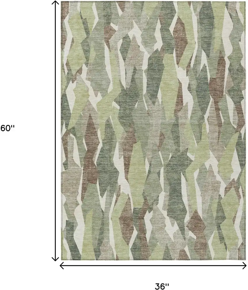 Fern Green Tan And Ivory Striped Washable Indoor Outdoor Area Rug Photo 3