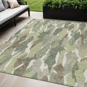 Photo of Fern Green Tan And Ivory Striped Washable Indoor Outdoor Area Rug