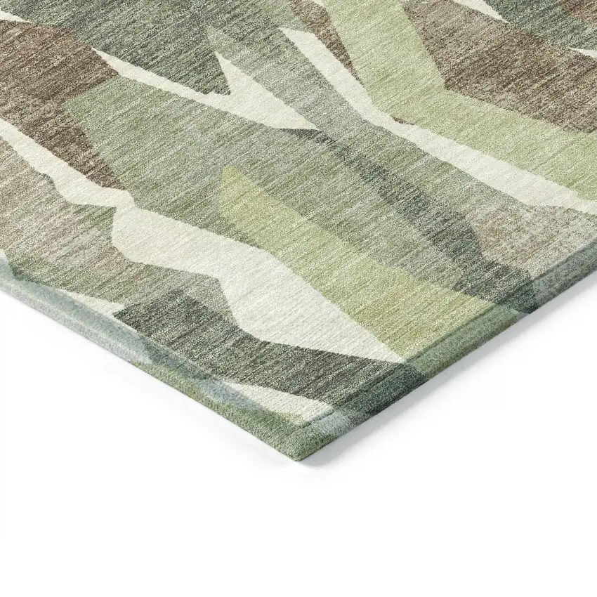 Fern Green Tan And Ivory Striped Washable Indoor Outdoor Area Rug Photo 5