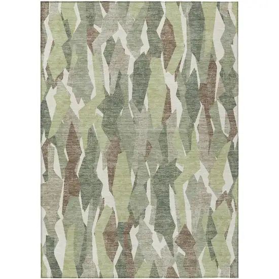Fern Green Tan And Ivory Striped Washable Indoor Outdoor Area Rug Photo 2