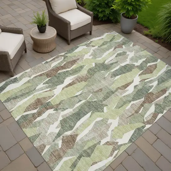 Fern Green Tan And Ivory Striped Washable Indoor Outdoor Area Rug Photo 6