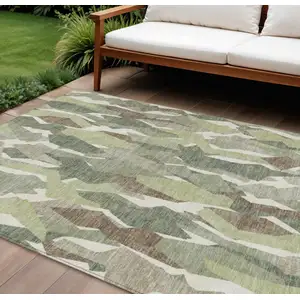 Photo of Fern Green Tan And Ivory Striped Washable Indoor Outdoor Area Rug