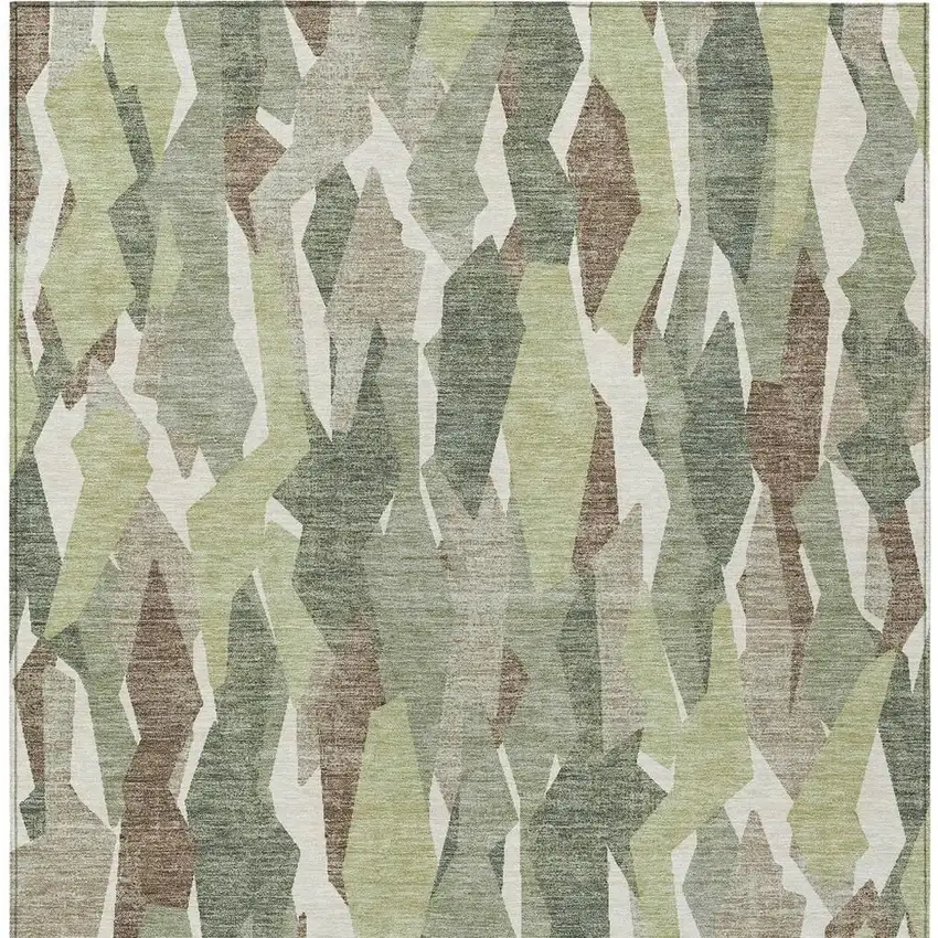 Fern Green Tan And Ivory Striped Washable Indoor Outdoor Area Rug Photo 8